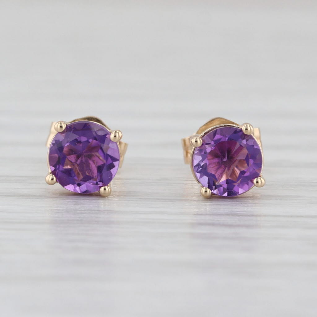 0.45ctw Amethyst Stud Earrings 14k Yellow Gold Round Solitaire Studs