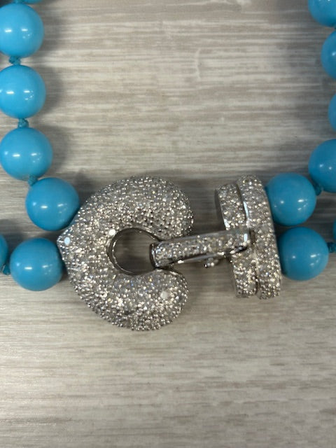 Rosy Brown Ross Simons 1.90ctw Diamond Lab Created Turquoise Bead Necklace 18k Gold w/ Box