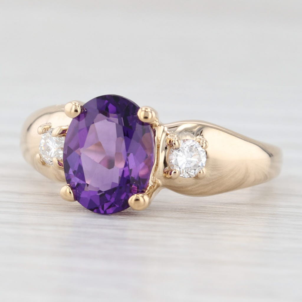 Light Gray 1.66ctw Oval Amethyst Diamond Ring 14k Yellow Gold Size 7.25