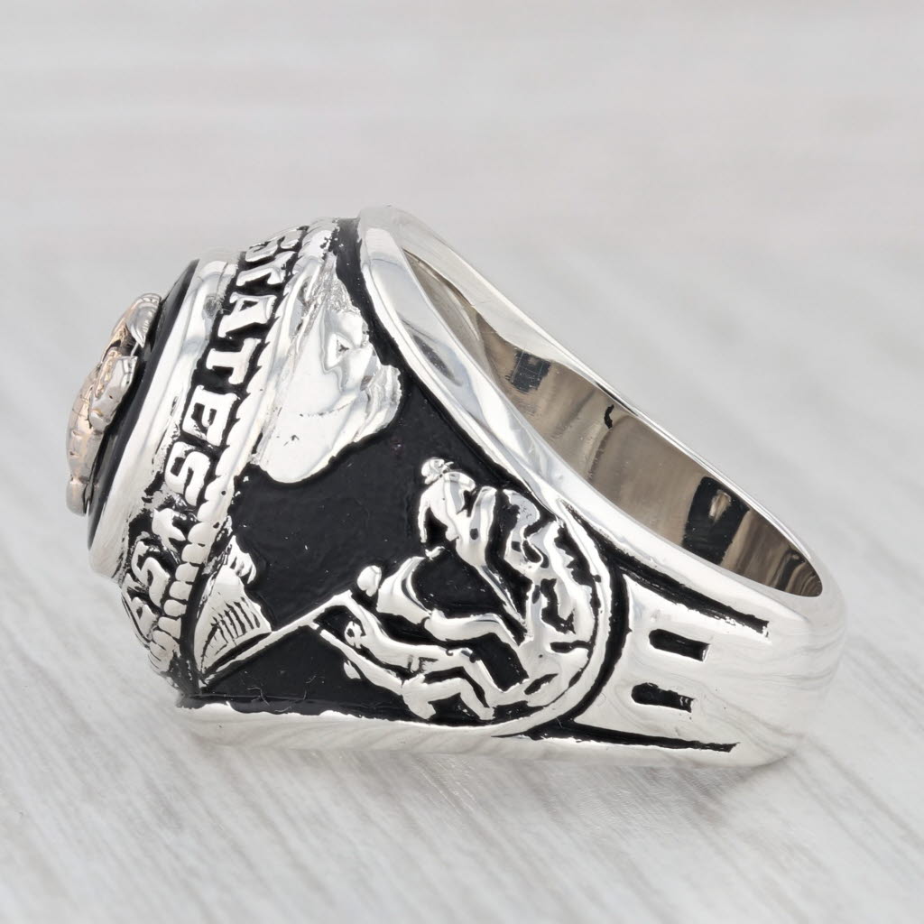 Light Gray United States Marine Corps Onyx Signet Ring Sterling Silver Size 9 AS IS