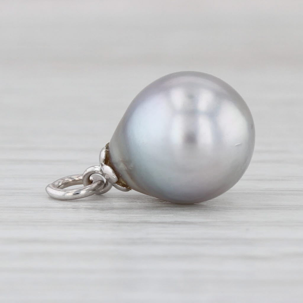 Gray Cultured Pearl Teardrop Pendant 14k White Gold Solitaire Charm