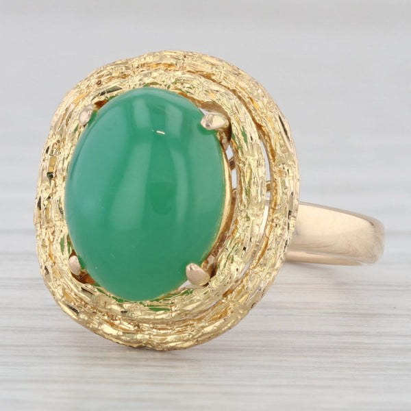 Light Gray Green Chrysoprase Oval Cabochon Solitaire Ring 14k Yellow Gold Size 5.75