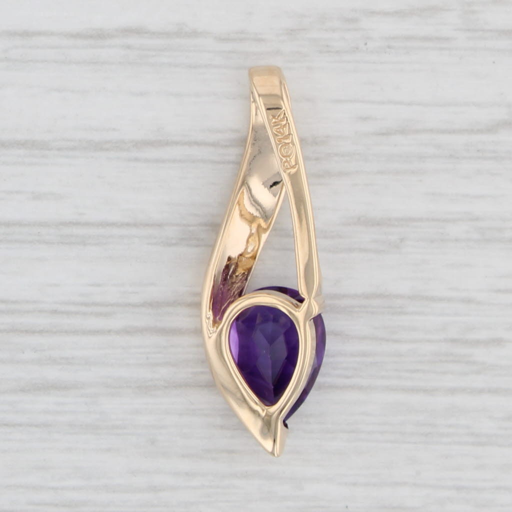 Light Gray 1.70ct Pear Solitaire Amethyst Pendant 14k Yellow Gold Teardrop