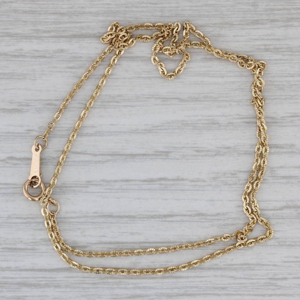 Gray Textured Cable Chain Necklace 14k Yellow Gold 17.5" 1.7mm