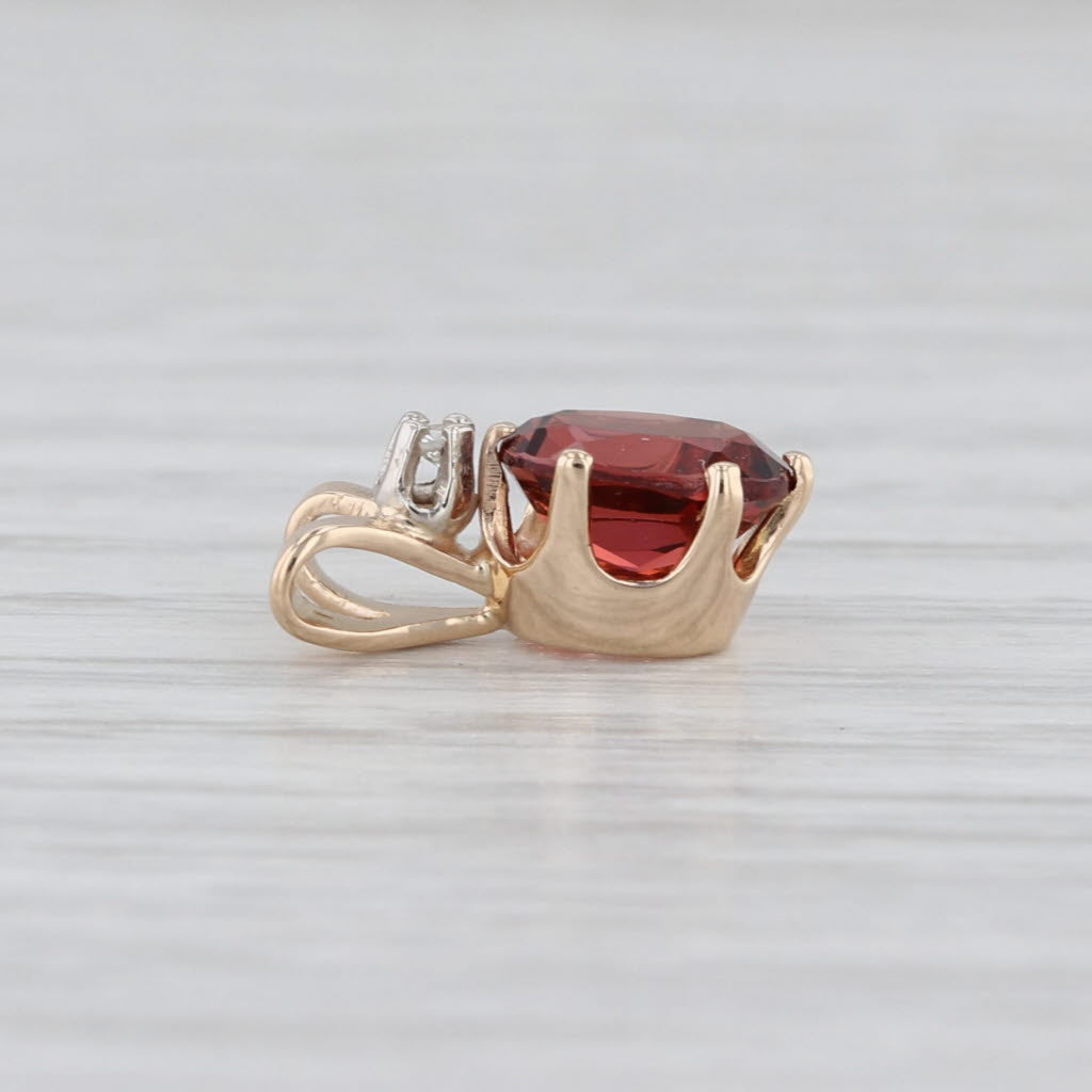 1ct Oval Garnet Solitaire Pendant 14k Yellow Gold Diamond Accent