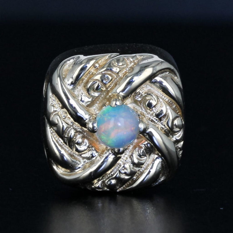 Vintage Opal Slide Bracelet Charm 14k Yellow Gold Round Cabochon Solitaire