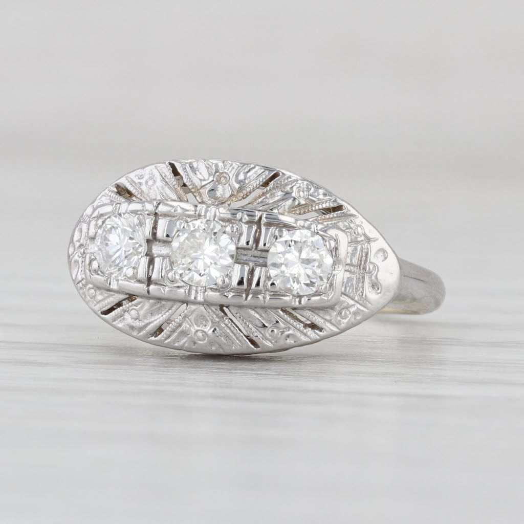 Vintage 0.45ctw Diamond 3-Stone Princess Ring 10k White Gold Size 4.5