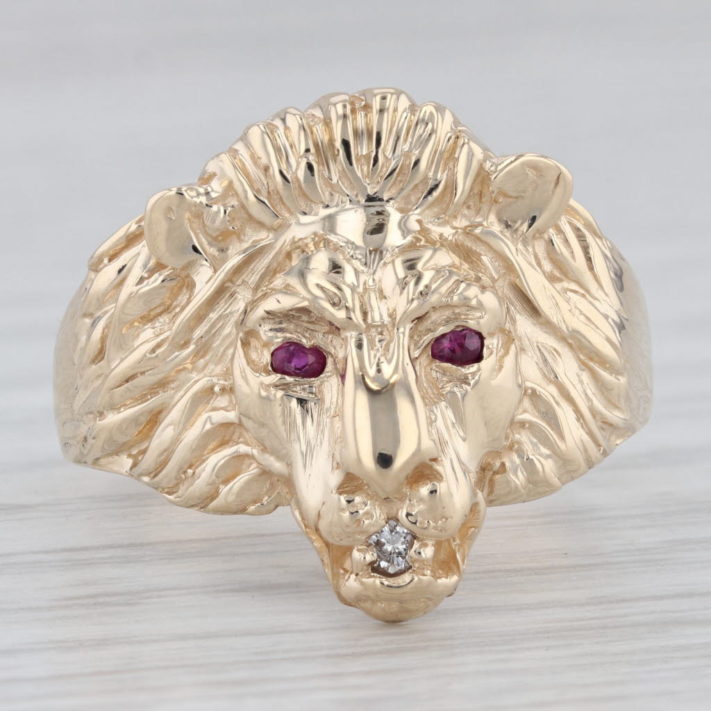 Gray Ruby Diamond Lion Ring 10k Yellow Gold Size 10 Men's