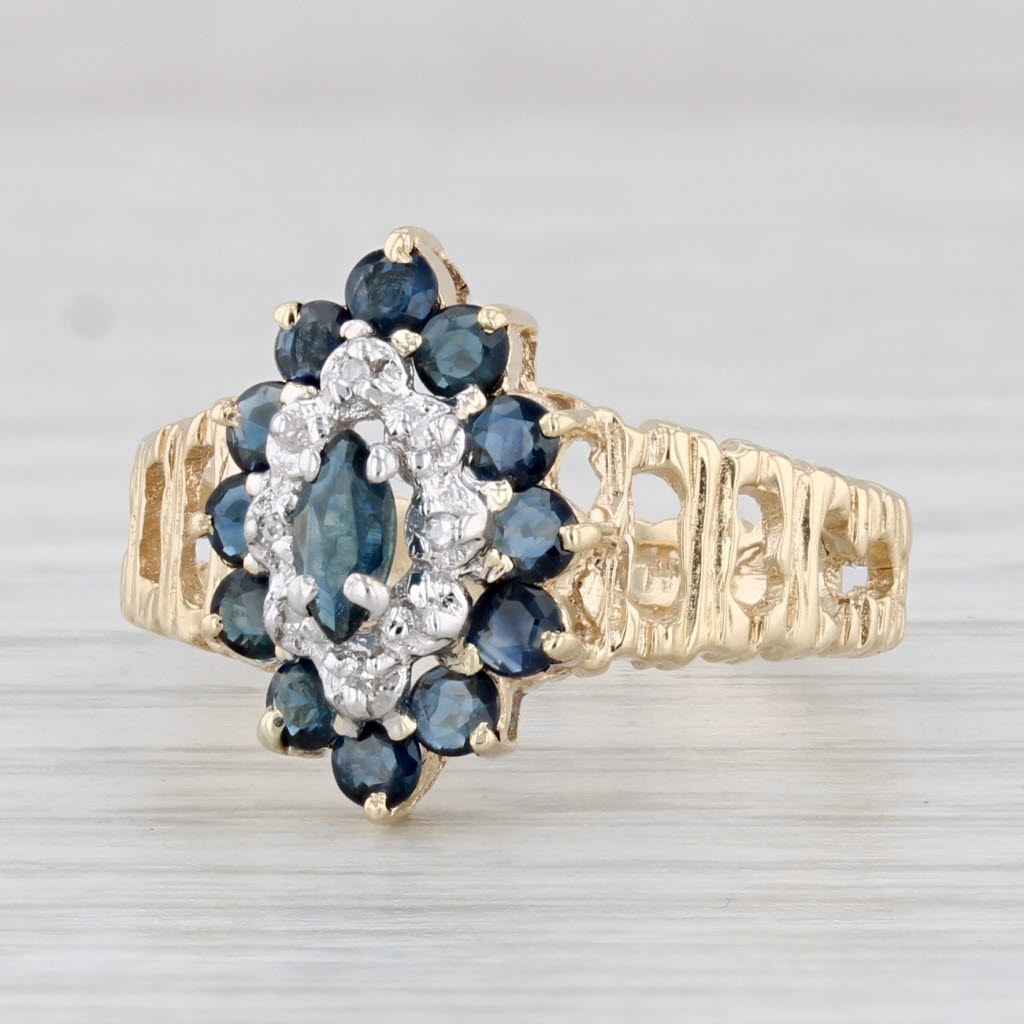 Light Gray 0.90ctw Marquise Blue Sapphire Diamond Ring 10k Yellow Gold Size 6.25