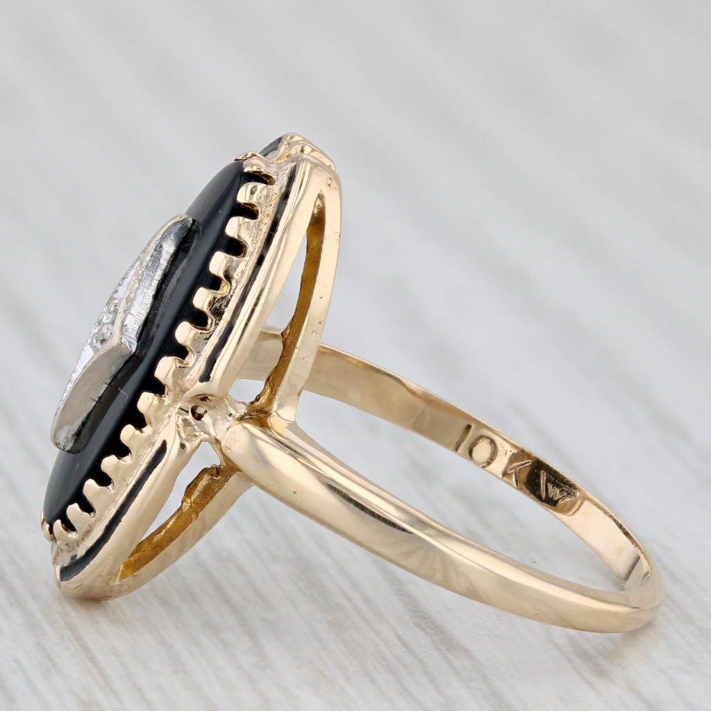 Light Gray Vintage Oval Onyx Diamond Signet Ring 10k Yellow Gold Size 8