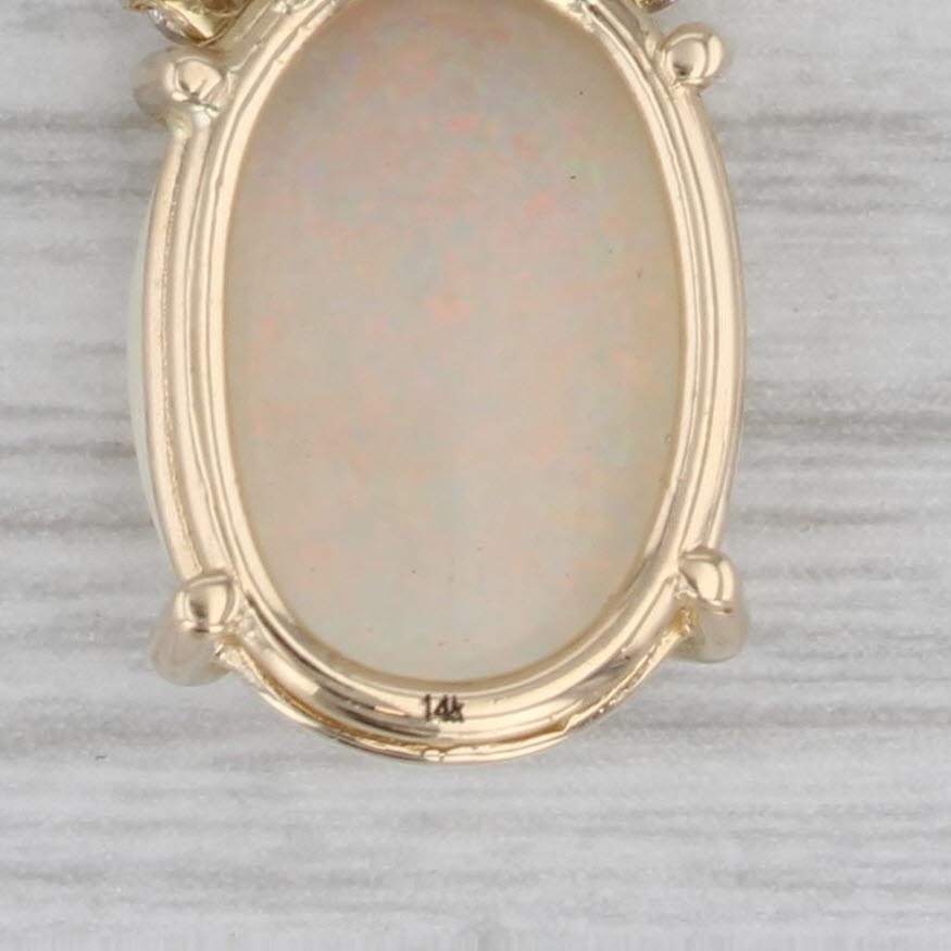 Gray Opal Oval Cabochon 0.20ctw Diamond Pendant 14k Yellow Gold 20" Box Chain