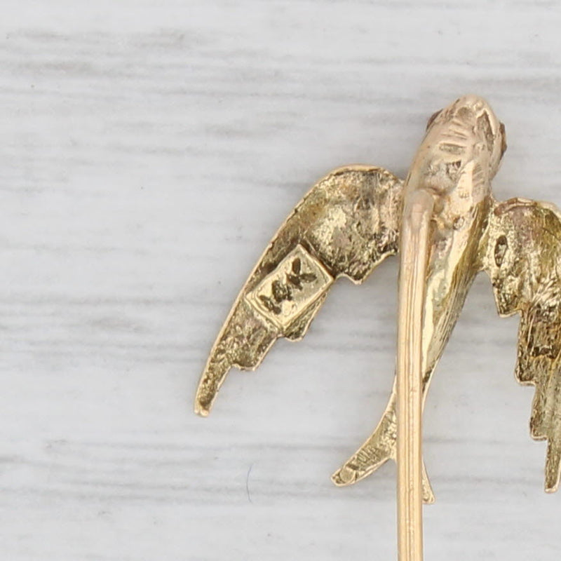 Light Gray Antique Bird Stickpin 14k Bird 10k Pin Yellow Gold As Is
