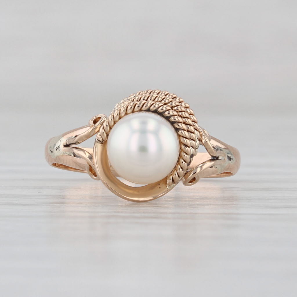 Cultured Pearl Solitaire Ring 14k Yellow Gold Size 5.5