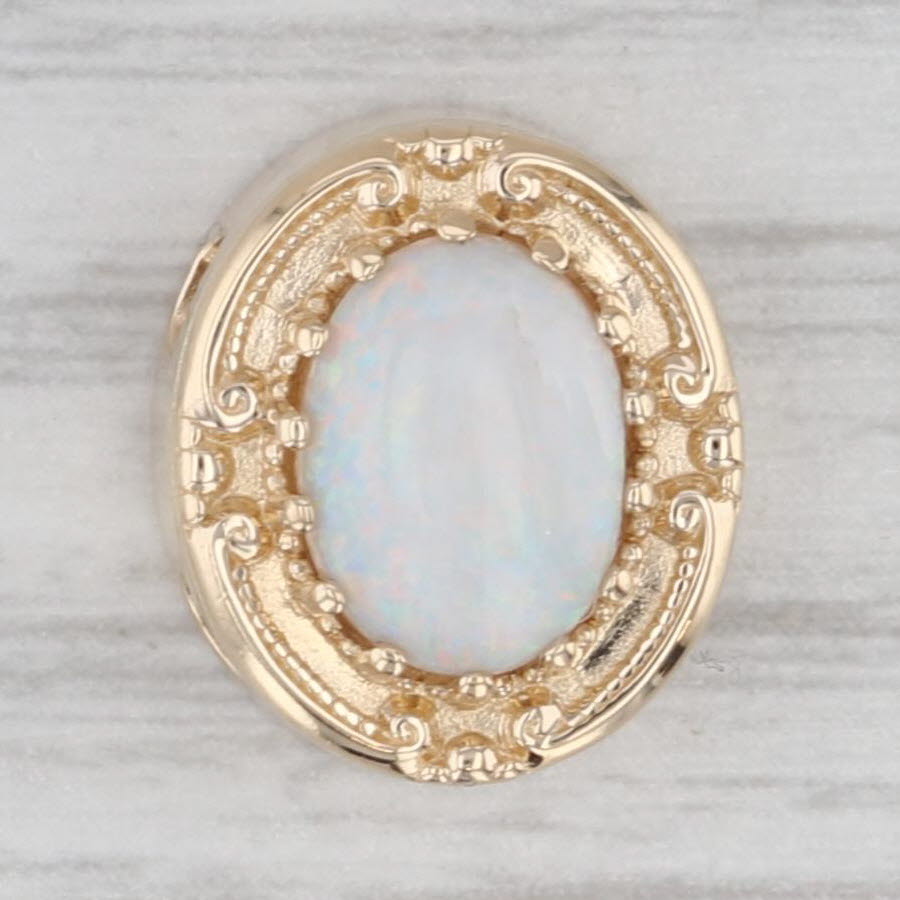 Opal Oval Cabochon Solitaire Slide Bracelet Charm 14k Yellow Gold Vintage