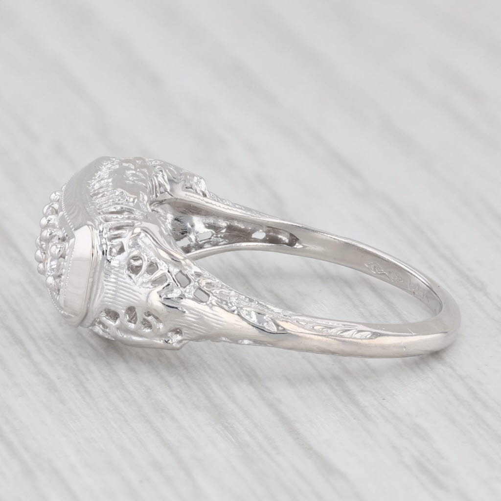 Light Gray Art Deco 0.19ctw Diamond Ring 14k White Gold Floral Filigree Wedding Band