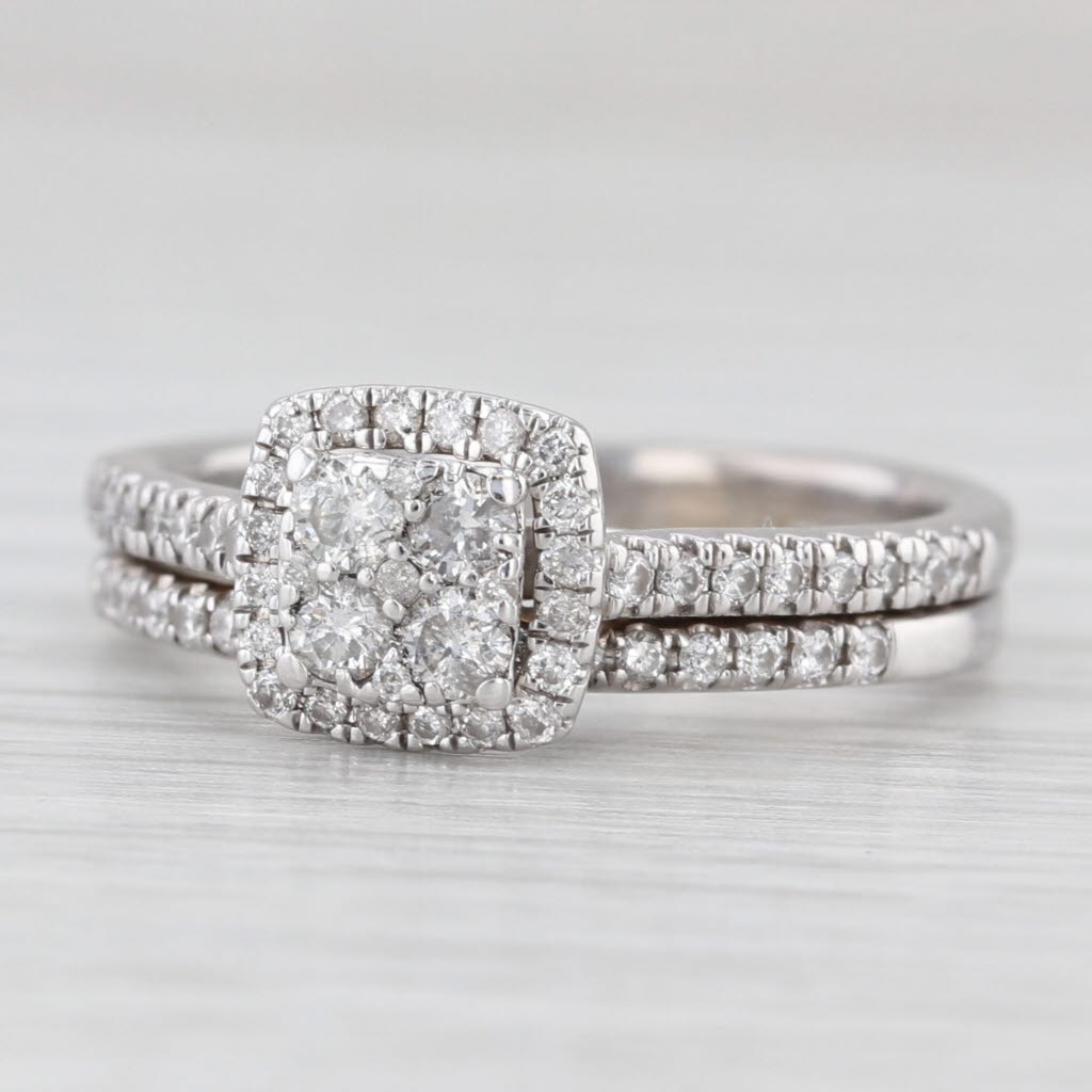 Light Gray 0.44ctw Diamond Halo Engagement Ring Wedding Band Bridal Set 10k Gold Size 6.75