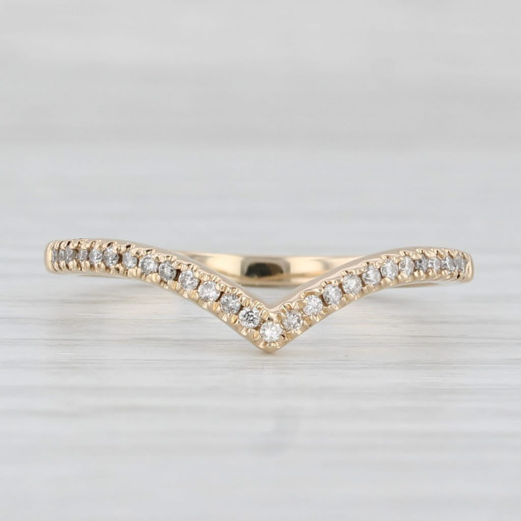 Light Gray Diamond Contoured V Ring 14k Yellow Gold Size 7.5 Stackable Wedding Band