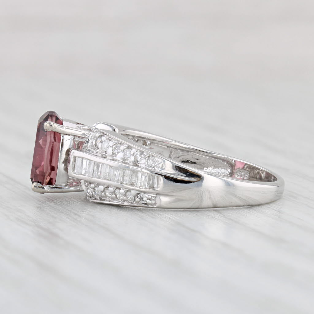 Light Gray 2.61ctw Pink Oval Tourmaline Diamond Ring 14k White Gold Size 6.75