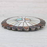 Native American Zuni Sun God Brooch Sterling Silver Mother of Pearl Turquoise