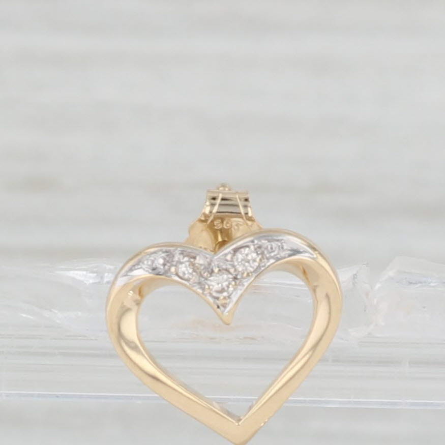 Light Gray Diamond Small Open Heart Stud Earrings 14k Yellow Gold