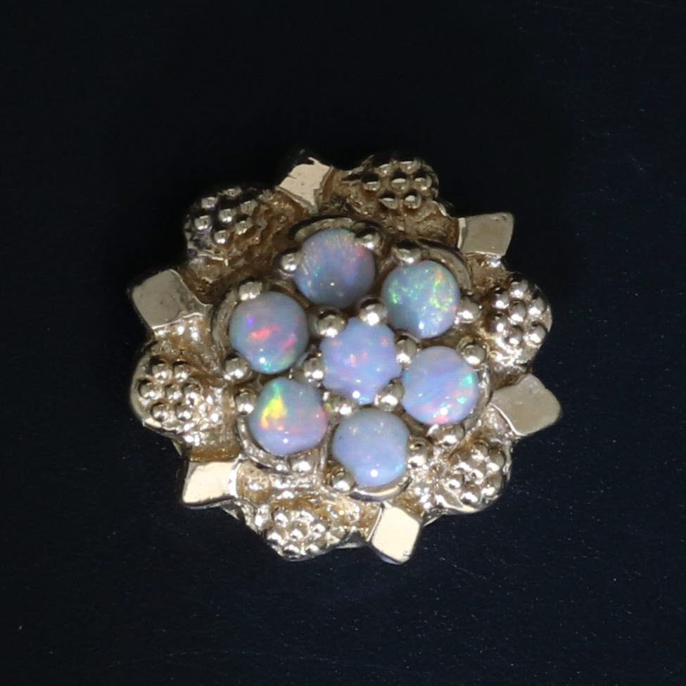 Black Opal Cluster Flower Slide Bracelet Charm 14k Gold Richard Glatter