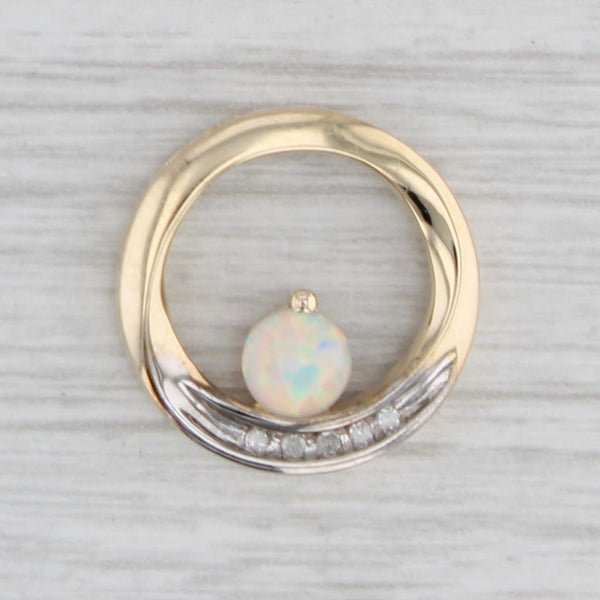 Gray Lab Created Opal Diamond Circle Pendant 10k Yellow Gold Floating Drop