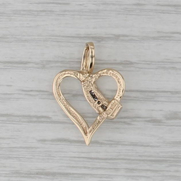 Diamond Overlay Open Heart Pendant 10k Yellow Gold