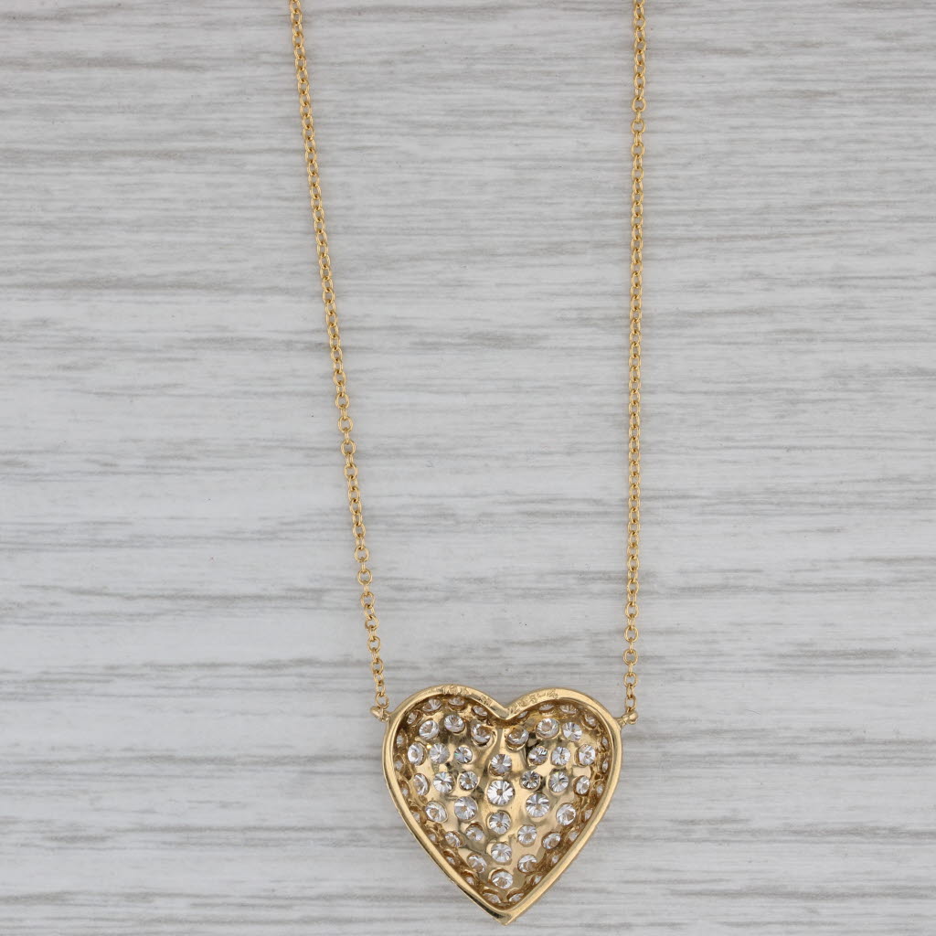 Gray 2.70ctw Diamond Heart Pendant Necklace 18k Yellow Gold 15.5" Rope Chain