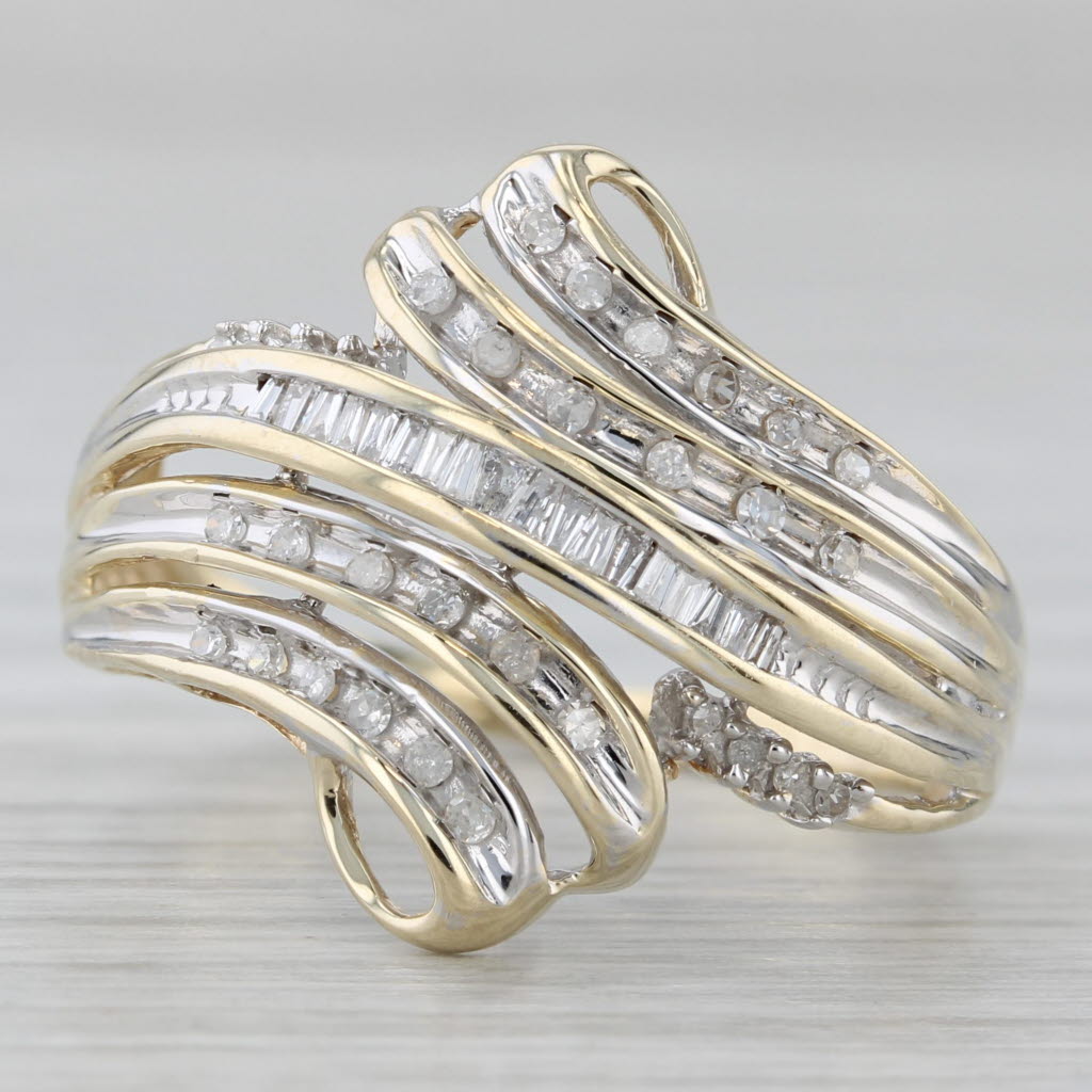 Gray 0.16ctw Diamond Bypass Ring 10k Yellow Gold Size 8