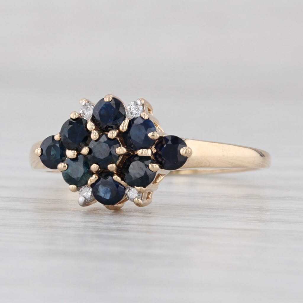 1.46ctw Blue Sapphire Diamond Flower Cluster Ring 14k Yellow Gold Size 9.25