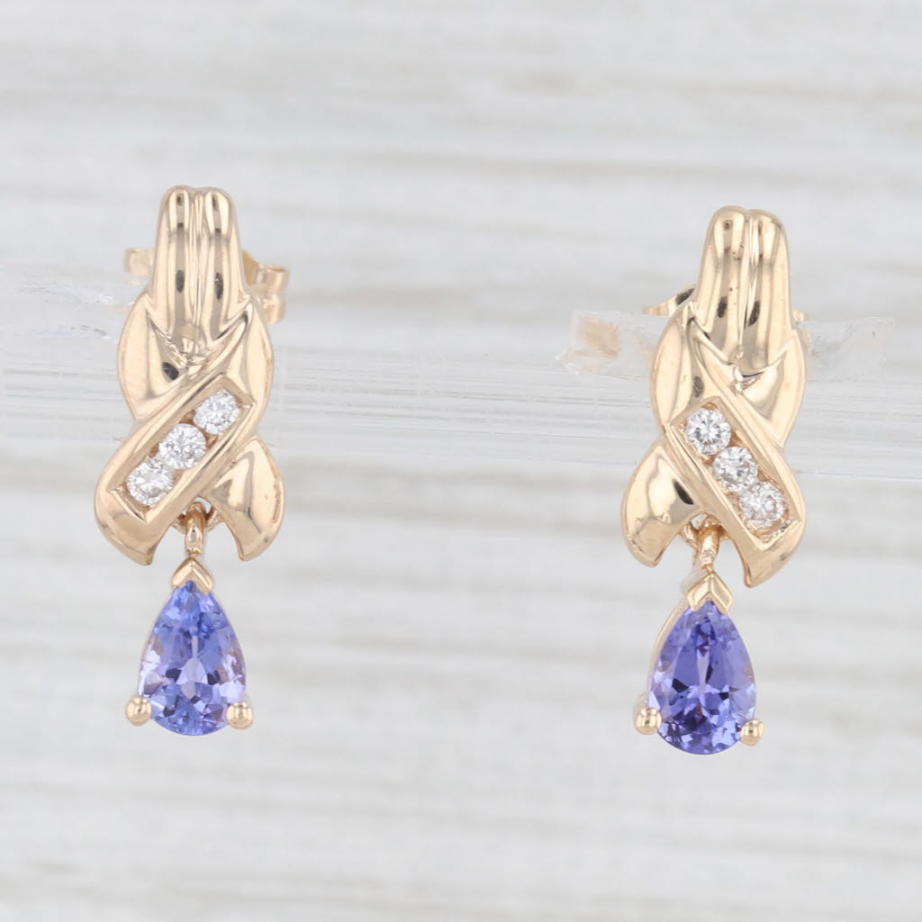 Light Gray 0.90ctw Tanzanite Diamond Drop Earrings 14k Yellow Gold