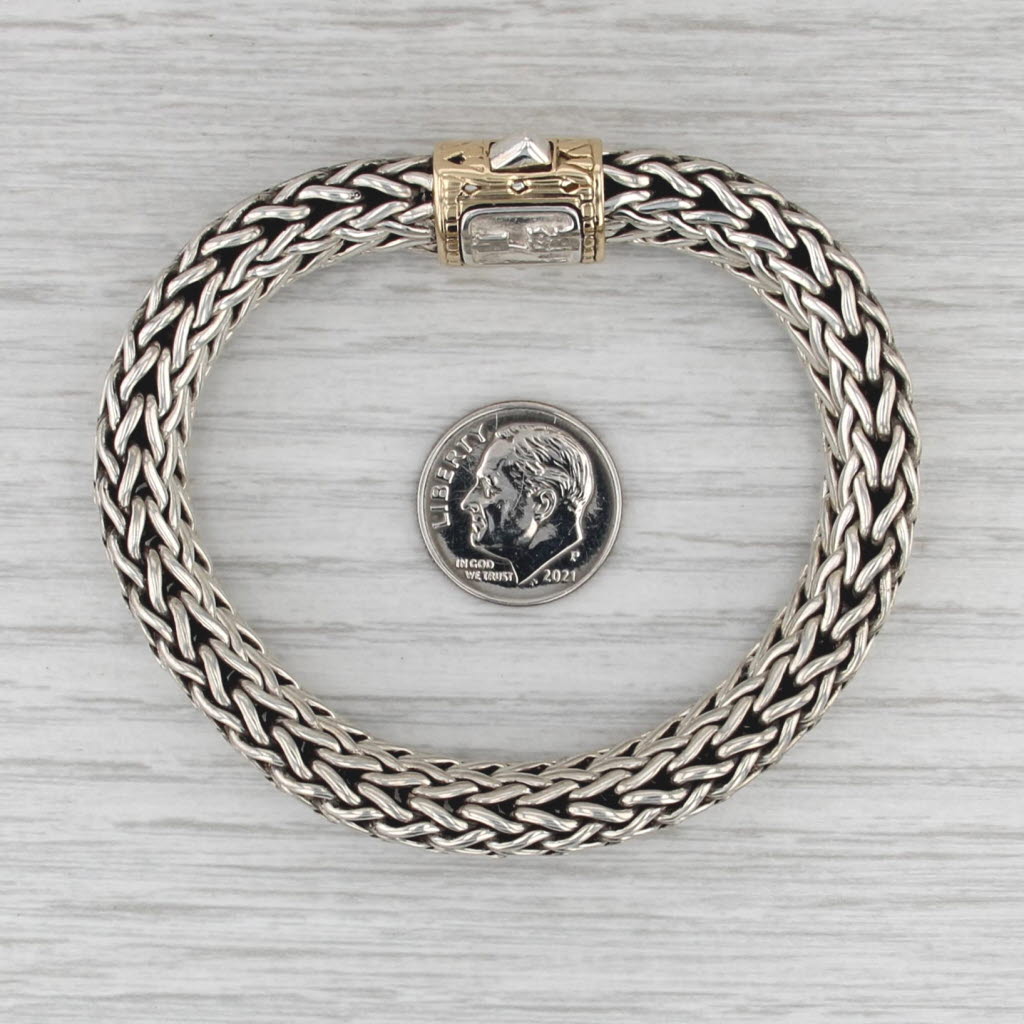 John Hardy Classic Wheat Chain Bracelet Sterling Silver 18k Gold 6.75" 10.5mm
