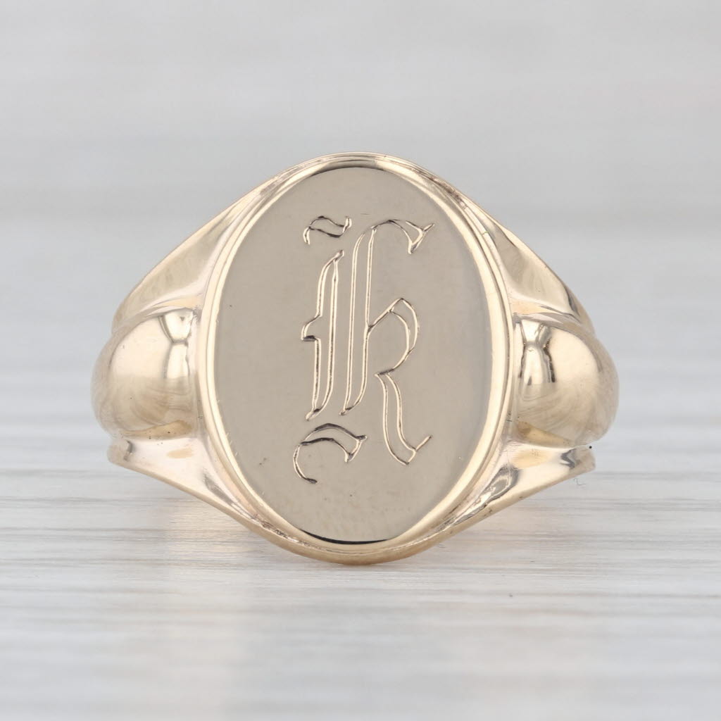 Old English Letter K Signet Ring 10k Yellow Gold Size 6 Engraved Initi