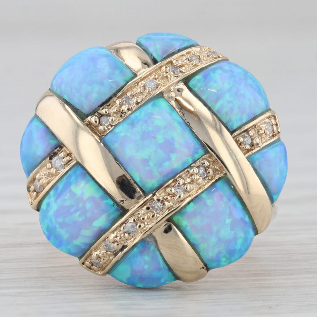 Gray Lab Created Opal Diamond Cocktail Ring 14k Yellow Gold Size 7