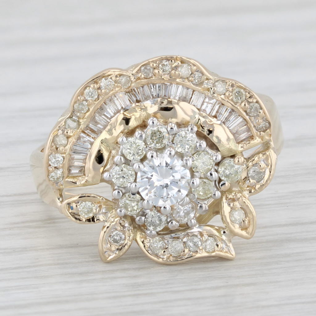 Light Gray 0.67ctw Diamond Cluster Flower Ring 14k Yellow Gold Size 7.75