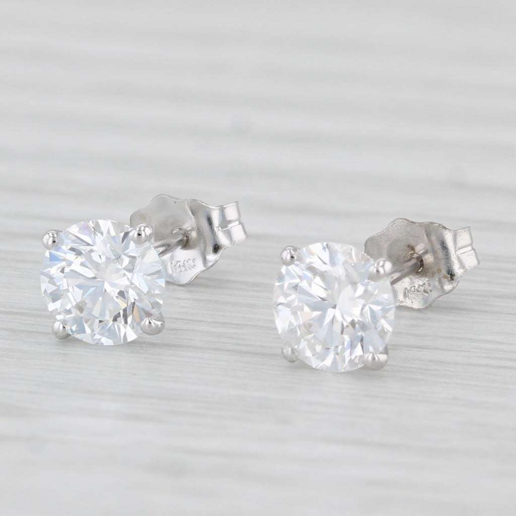 Light Gray New 1.50ctw Lab Created Diamond Stud Earrings 14k White Gold Round Solitaires