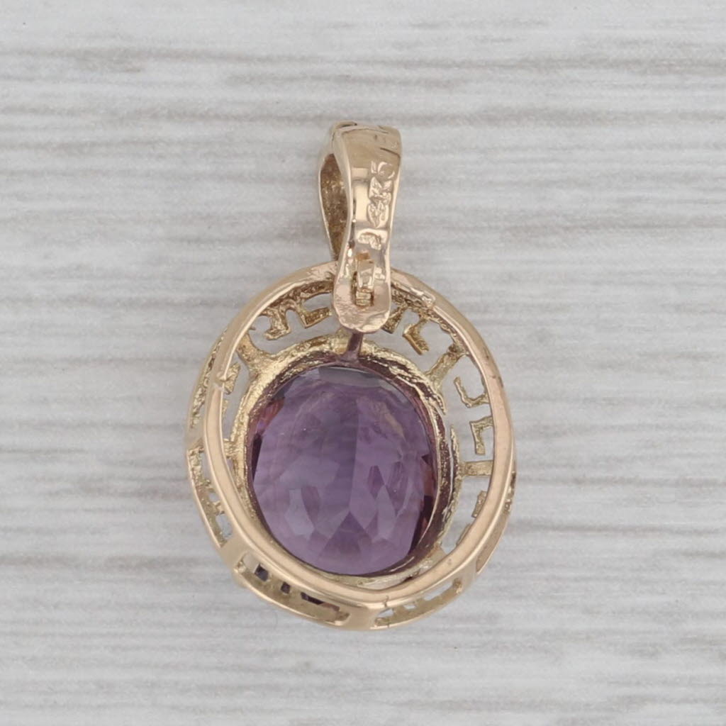 Gray 1.20ct Oval Amethyst Solitaire Pendant 14k Yellow Gold Greek Key Pattern