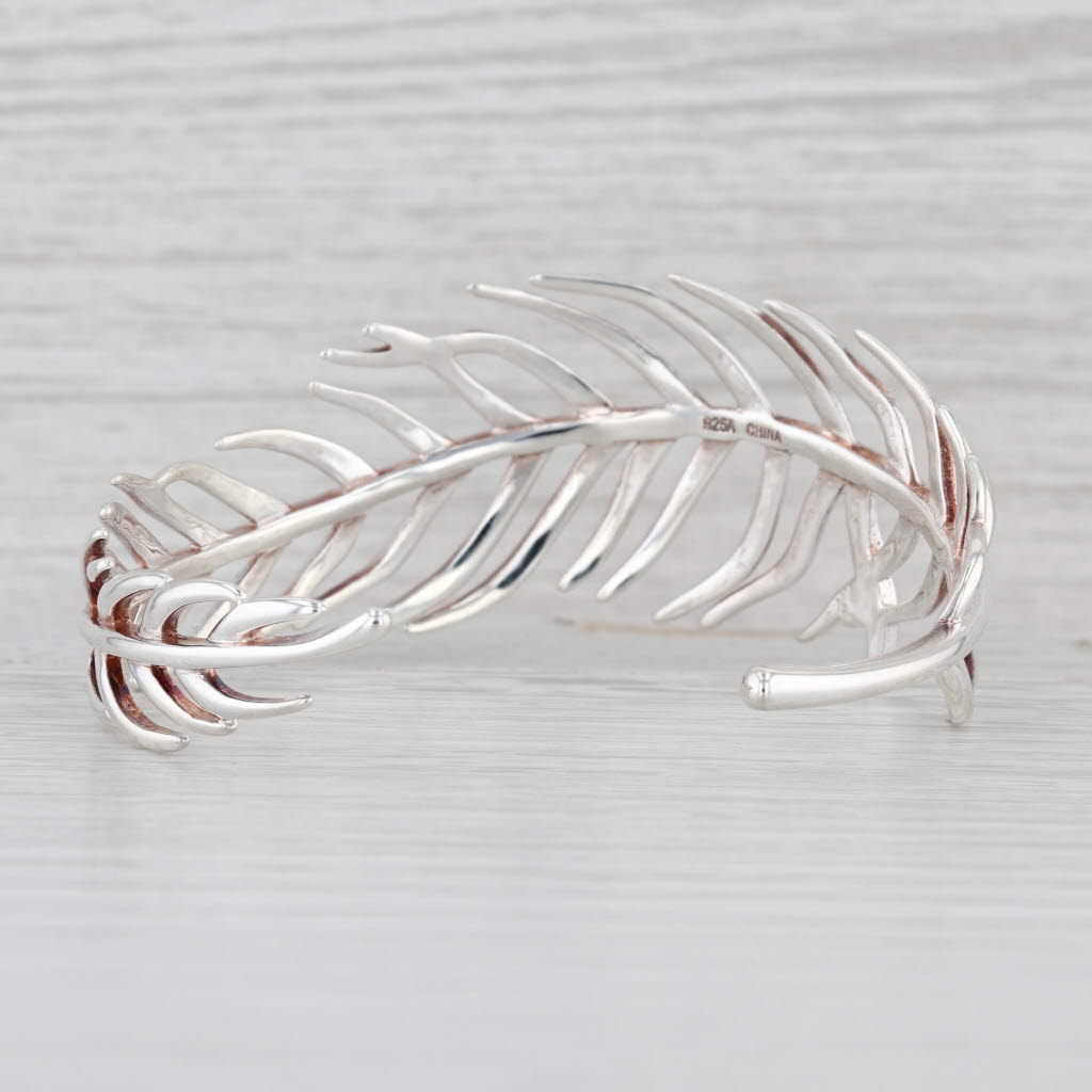 Feather Style Cuff Bracelet Sterling Silver Statement 7" 26.3mm