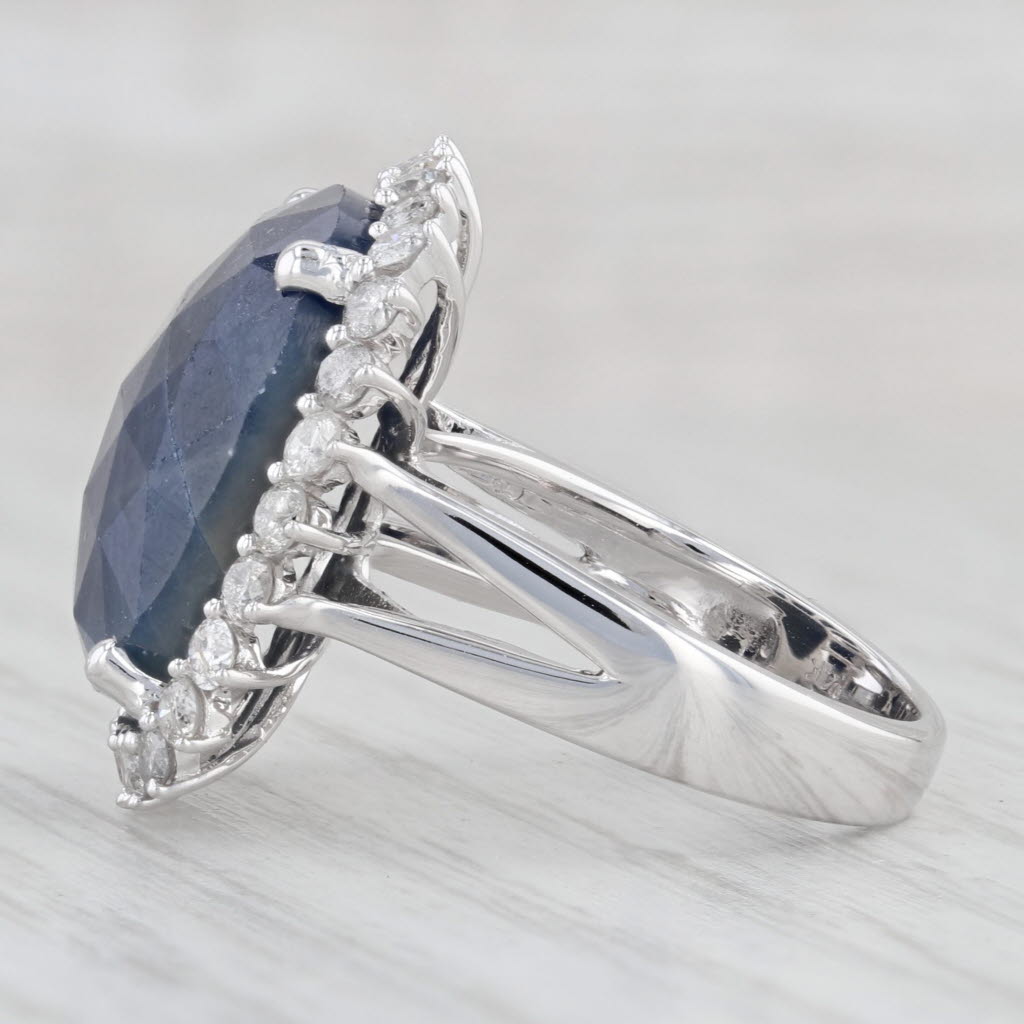 Light Gray Blue Sapphire White Diamond Halo Ring 14k White Gold Size 5.75 Cocktail