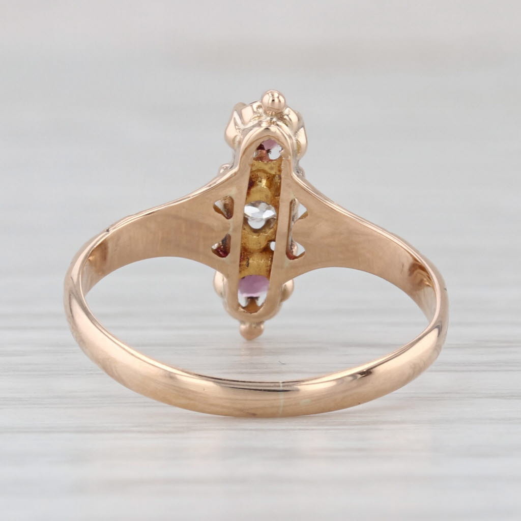 Victorian Garnet Diamond Ring 10k Yellow Gold Size 5.25 Antique