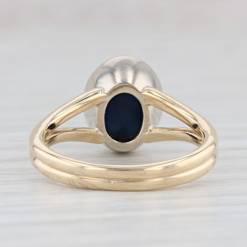 Light Gray Lab Created Sapphire Ring 14k Yellow Gold Oval Cabochon Solitaire Size 7.5