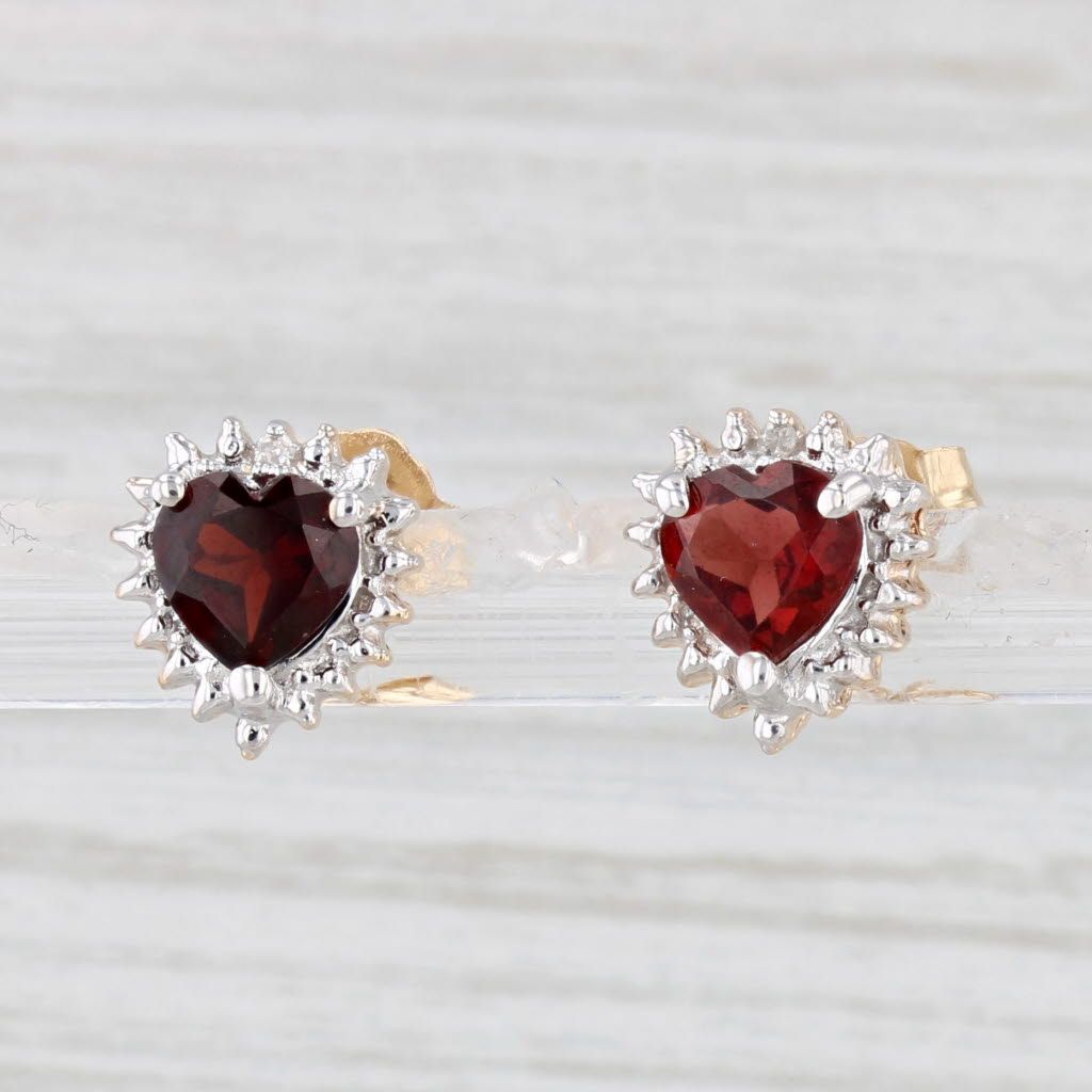 Light Gray 2ctw Garnet Diamond Halo Heart Stud Earrings 14k Yellow Gold