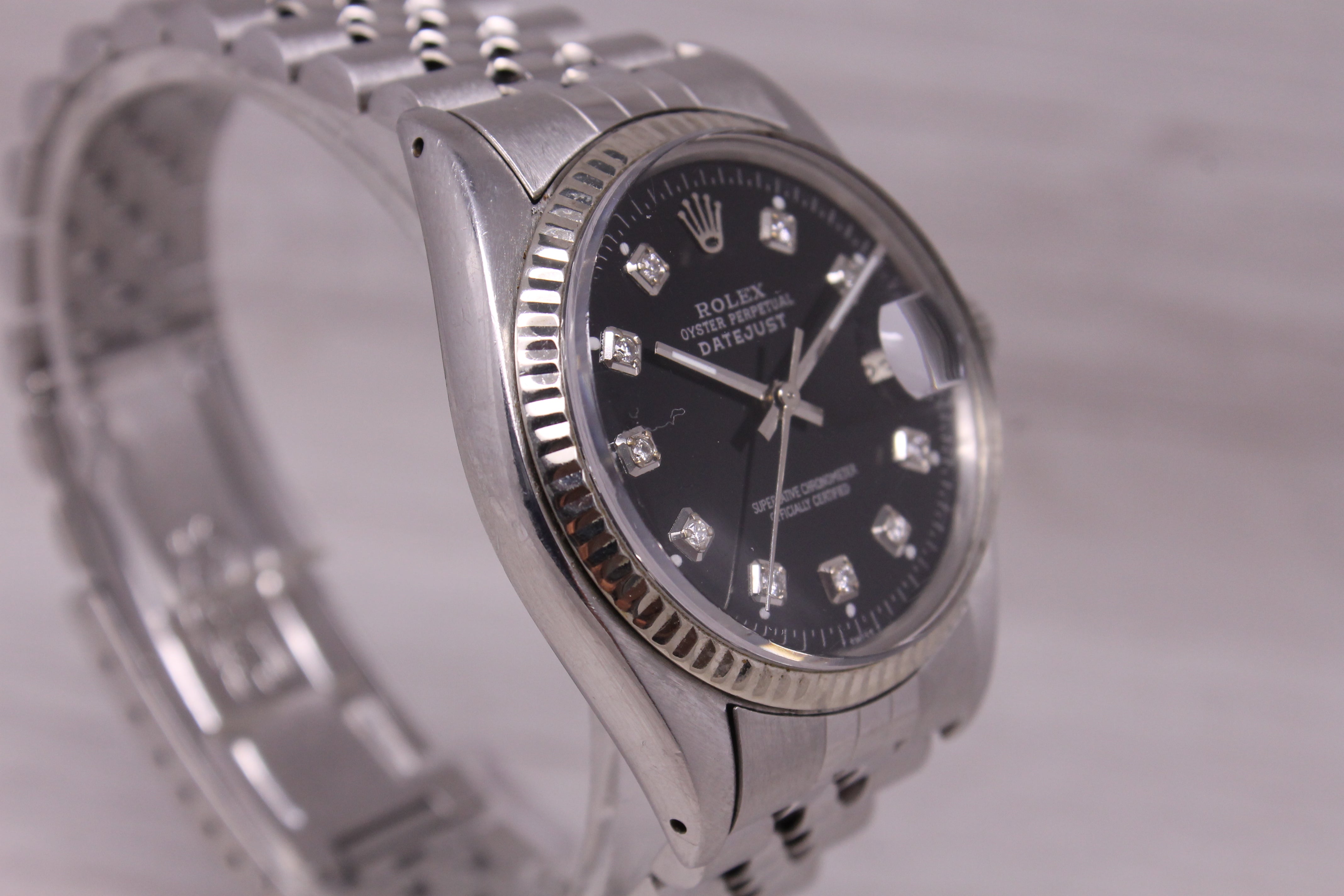 Vintage 1981 Rolex Datejust 16014 Mens Steel & 18k Watch Custom Diamond Dial