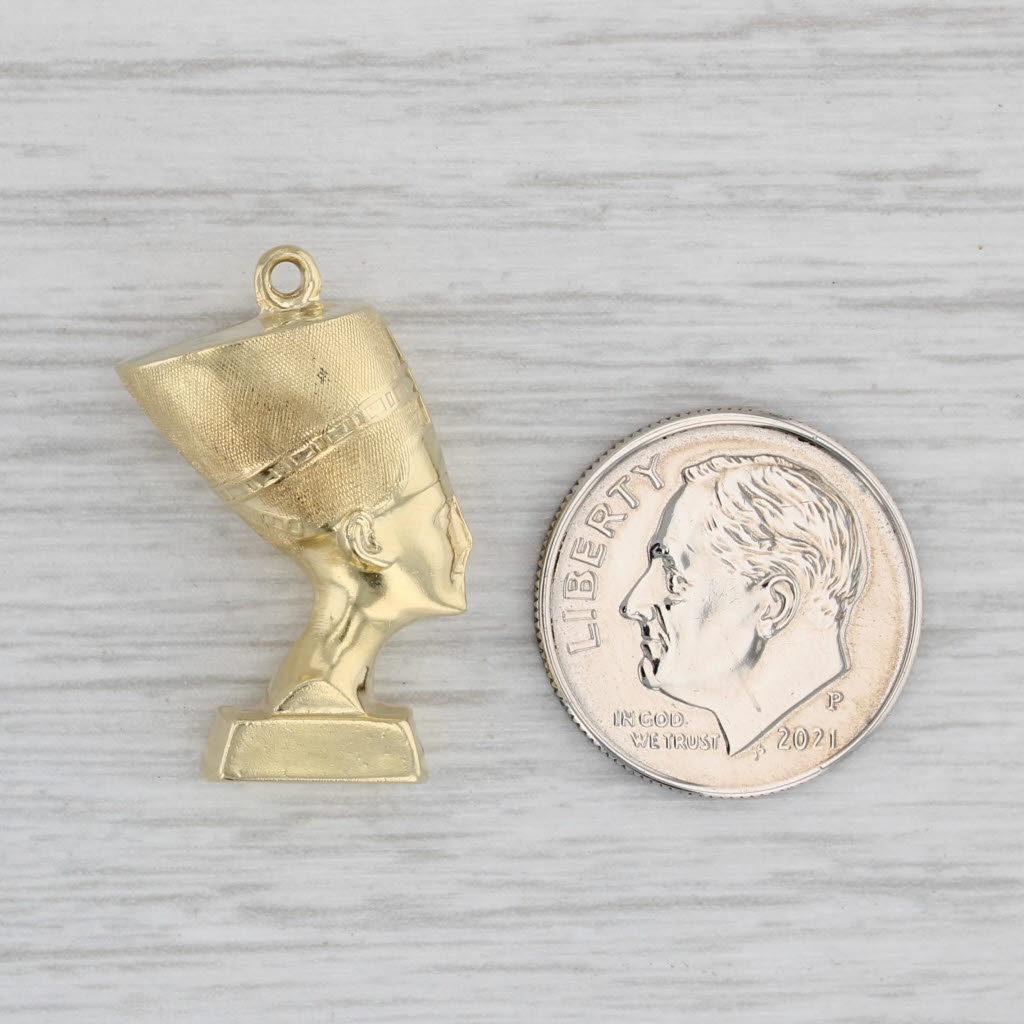 Gray Egyptian Queen Nefertiti Charm 14k Yellow Gold Figural Bust