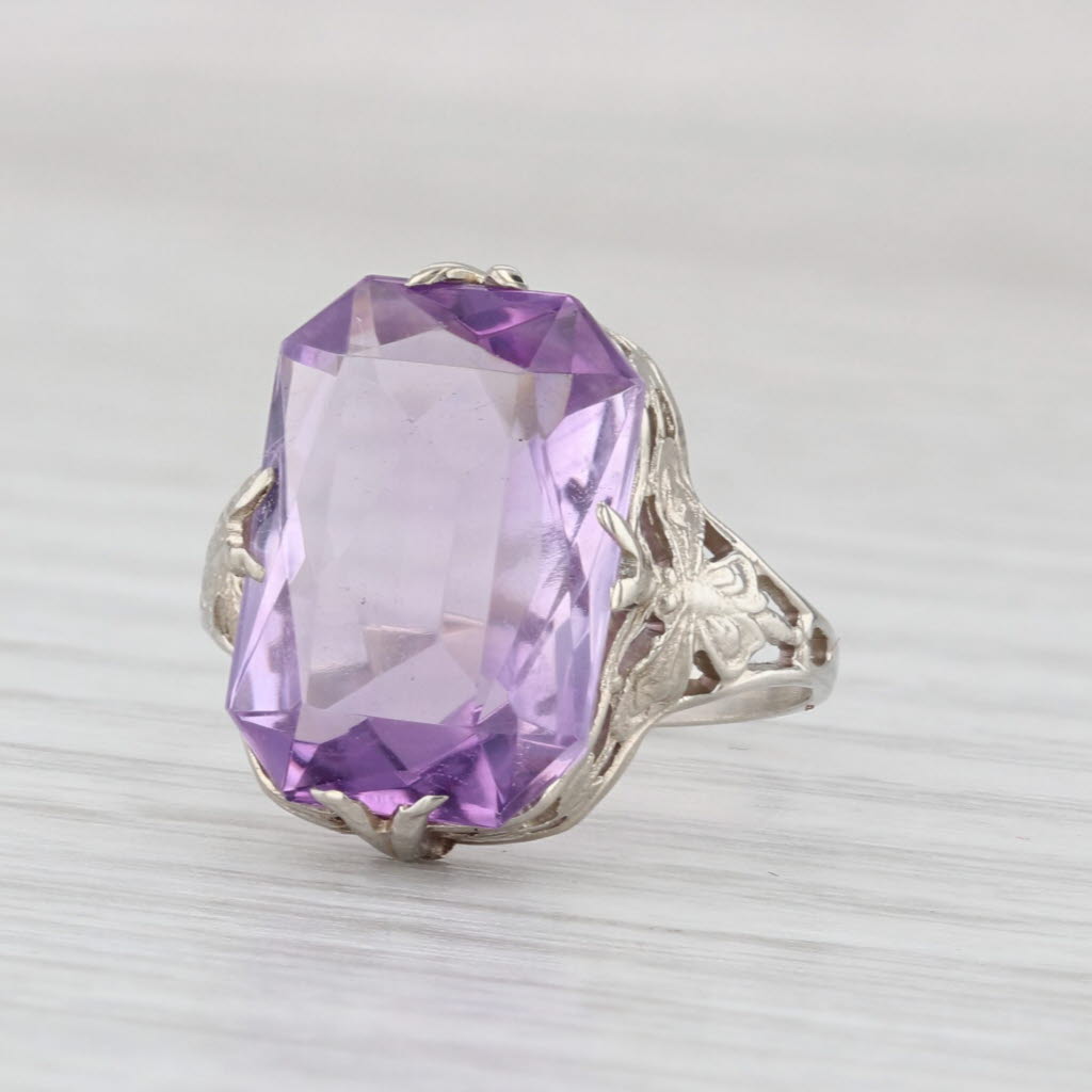 Vintage 0.50ct Amethyst Solitaire Ring 14k White Gold Floral Size 5
