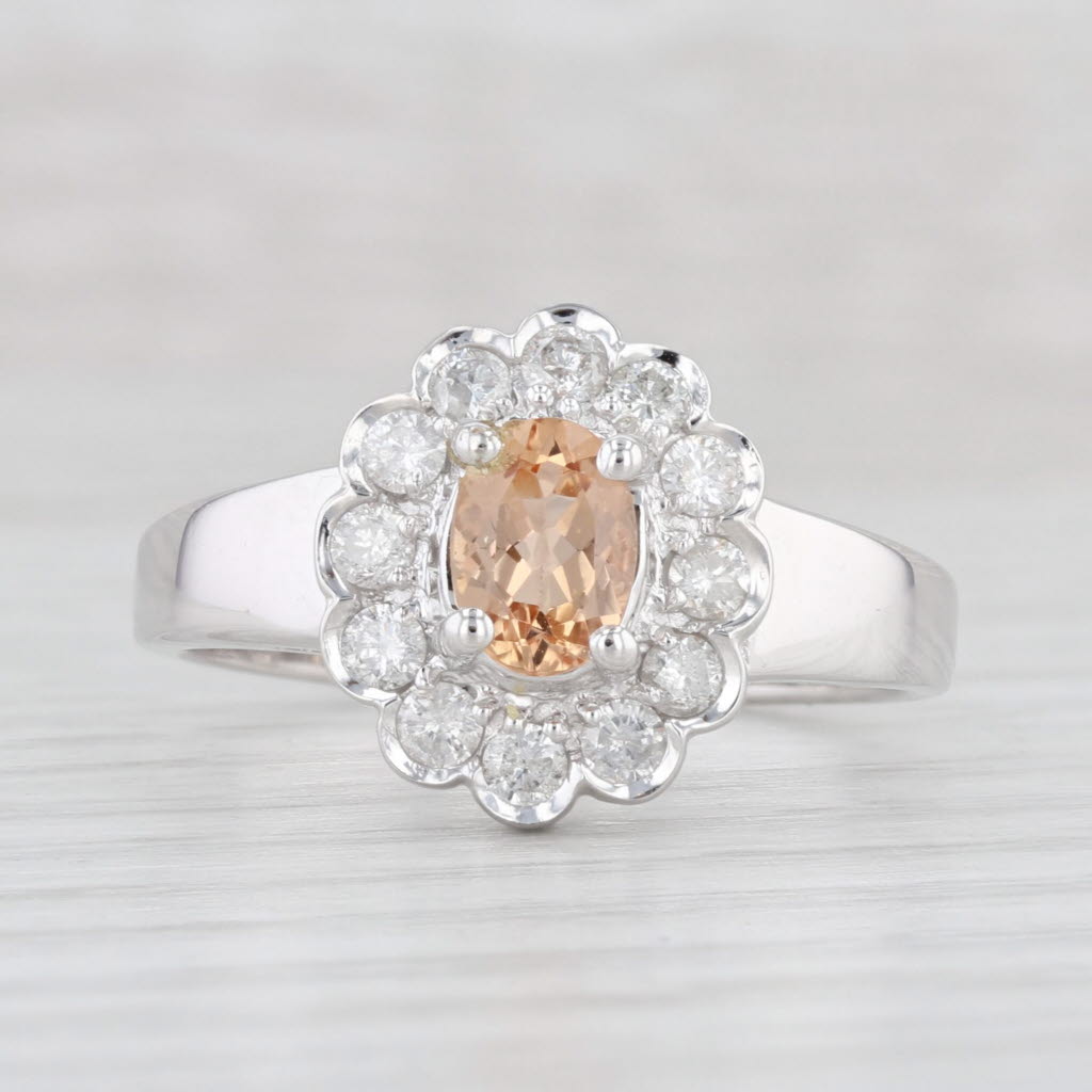 Light Gray 1.06ctw Oval Orange Topaz Diamond Halo Ring 14k White Gold Size 9.25