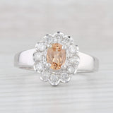 Light Gray 1.06ctw Oval Orange Topaz Diamond Halo Ring 14k White Gold Size 9.25