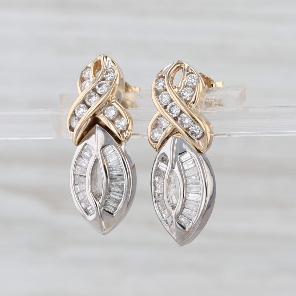 0.80ctw Diamond Drop 2-Toned Earrings 14k White Yellow Gold