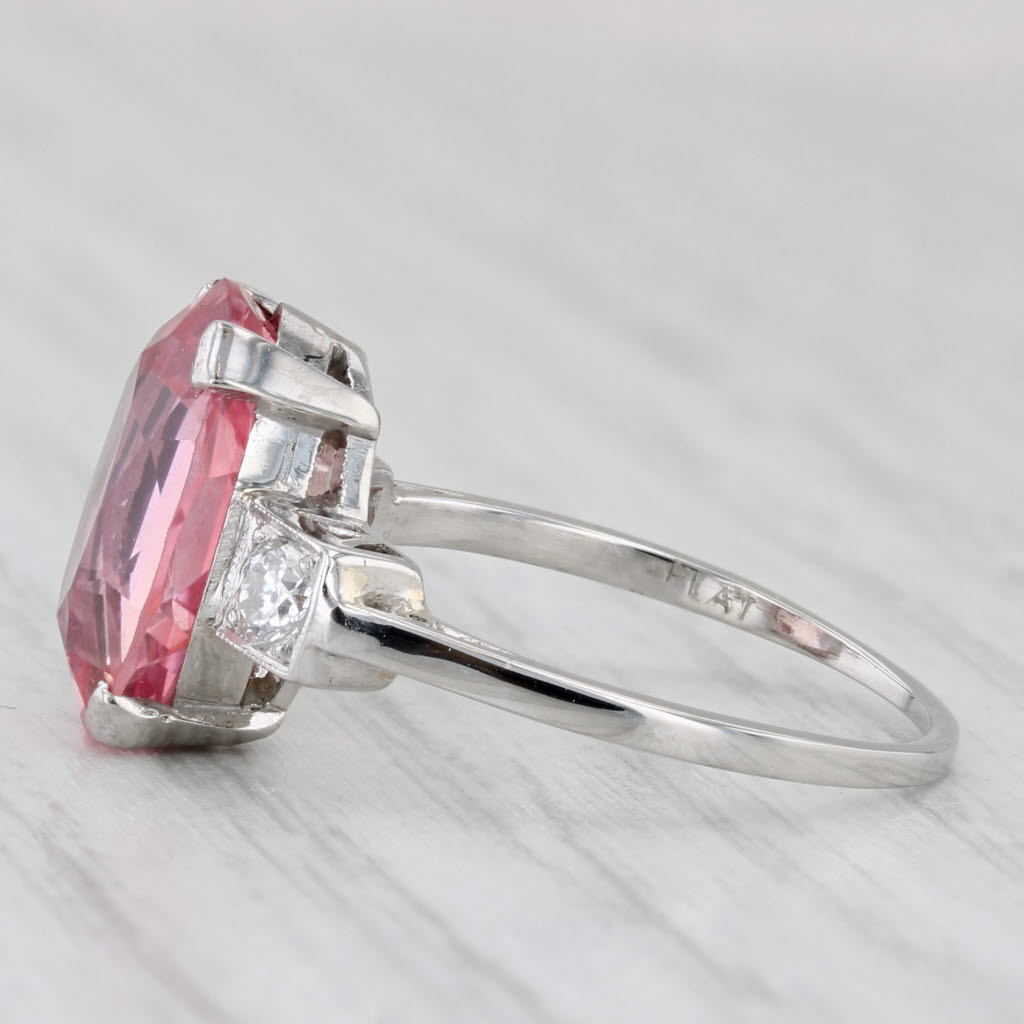 Light Gray 6.29ctw Lab Created Orange Pink Sapphire Diamond Ring Platinum Size 6.5