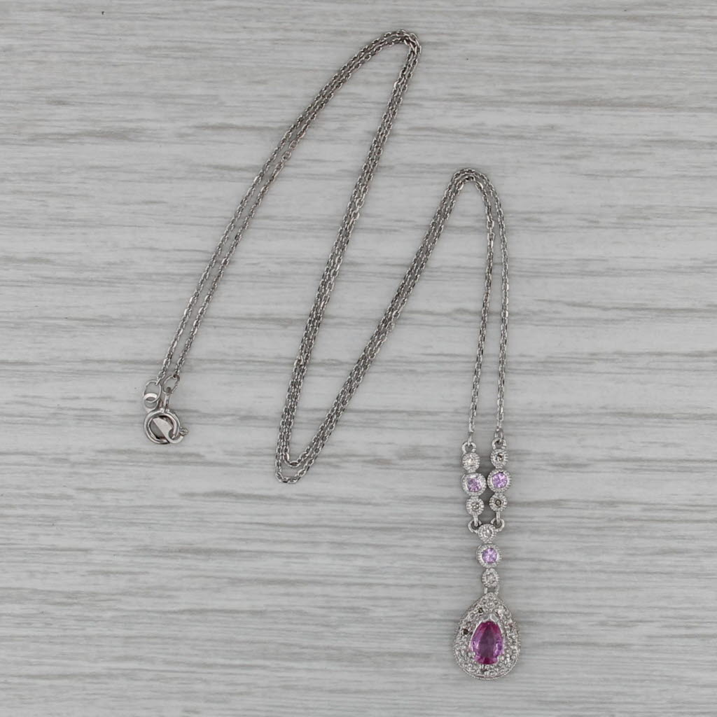 0.71ctw Pink Sapphire Diamond Teardrop Lariat Necklace 10k White Gold 17"